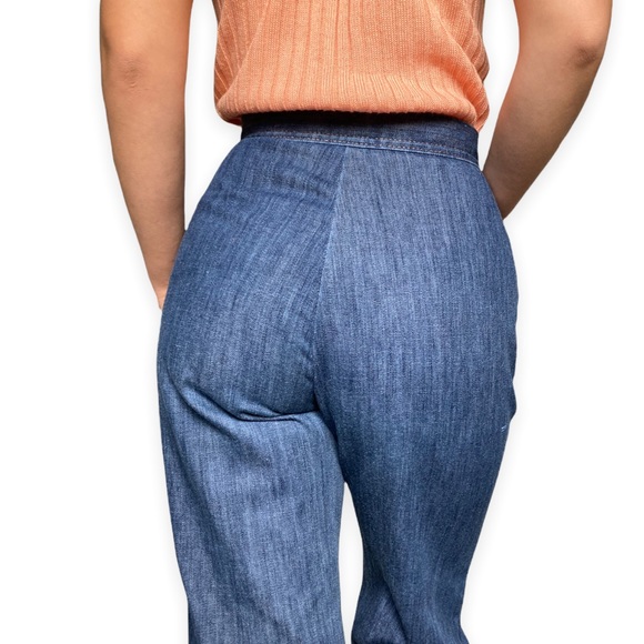 Vintage 70s Bell Bottom Jeans with Accent Stitching High Waisted Talon Zipper - Picture 3 of 5